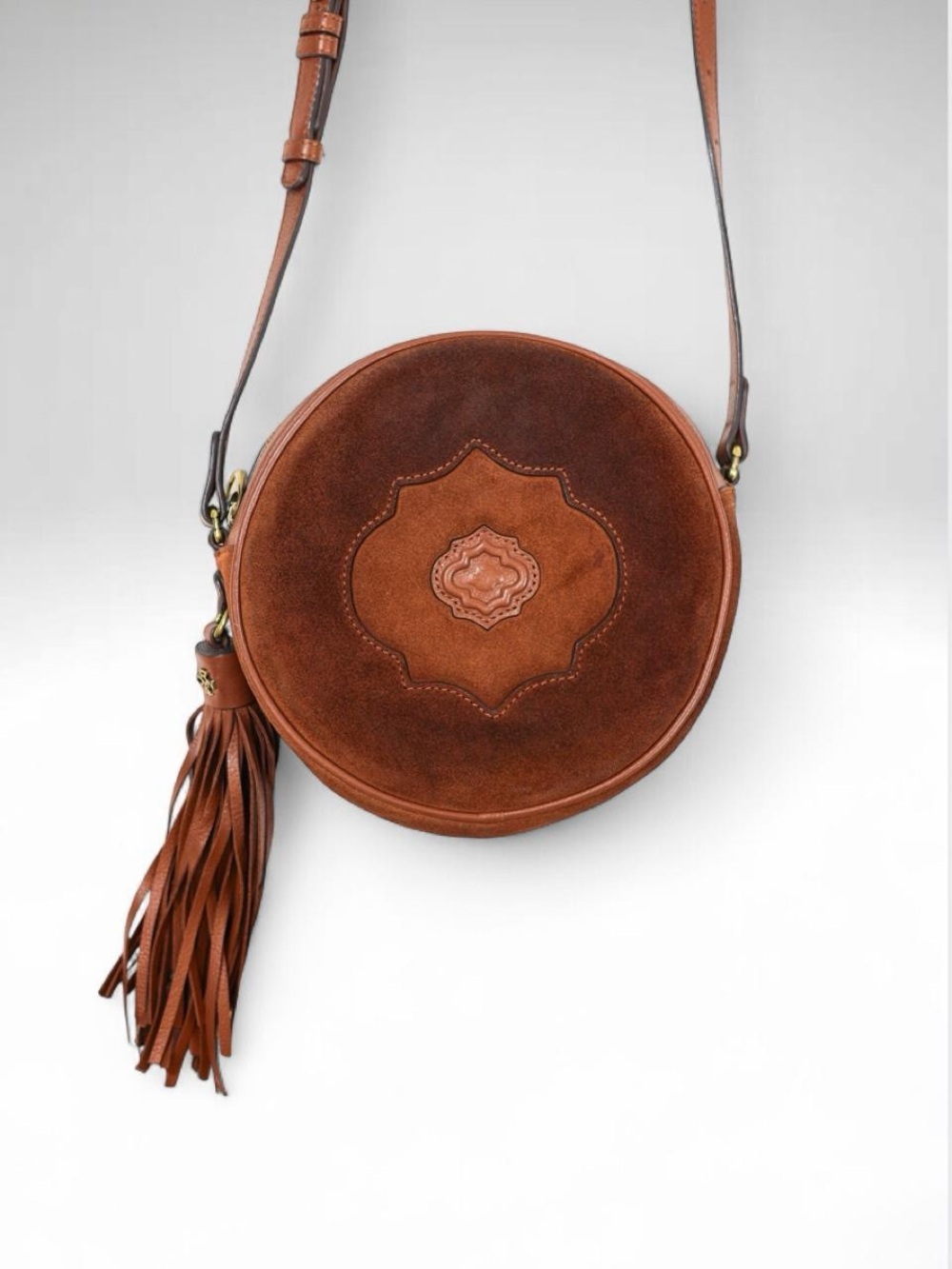 Oryany Kailee Suede Leather Canteen Crossbody Bag Brown Tassel Boho